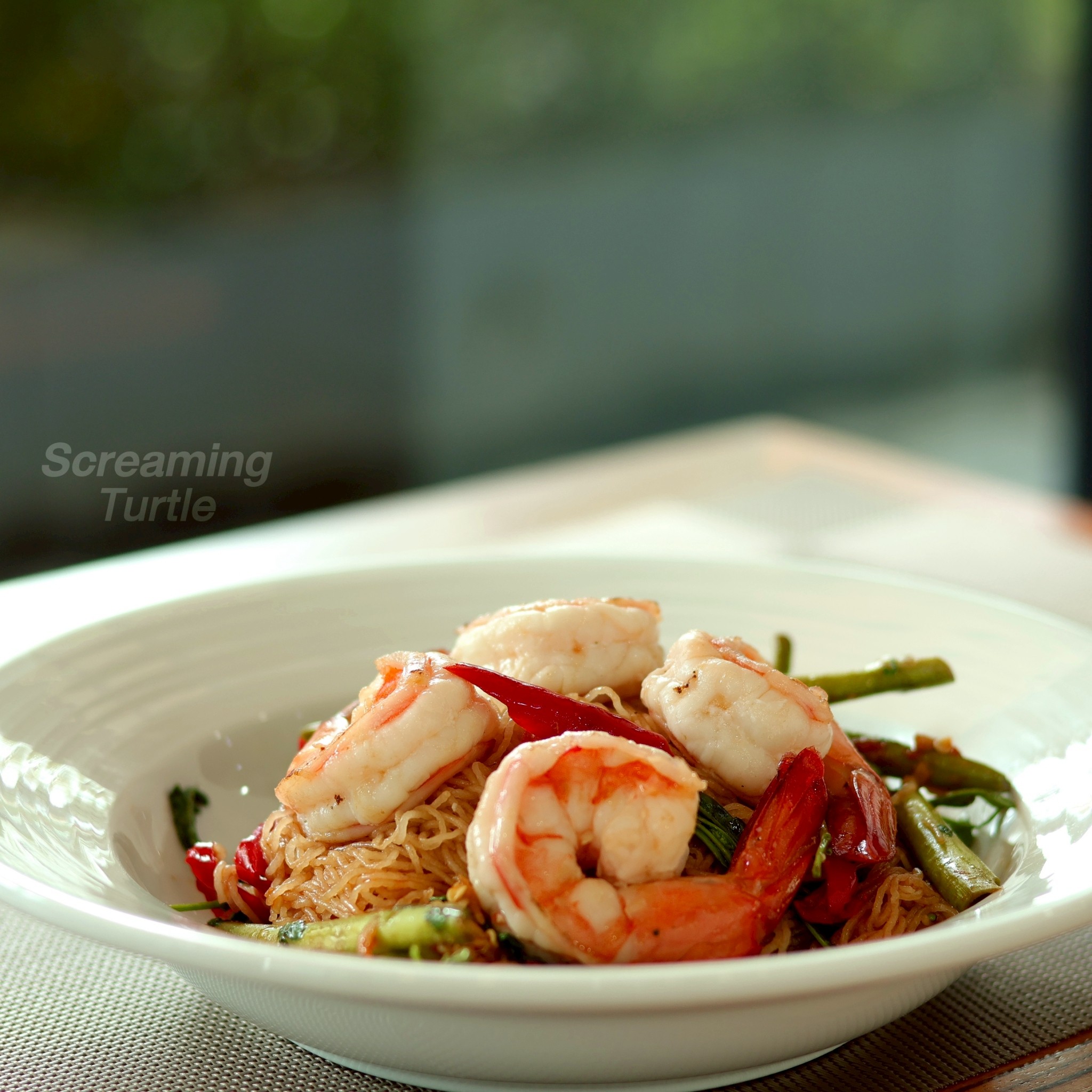 Spaghetti with Chili Garlic Shrimp and Pesto